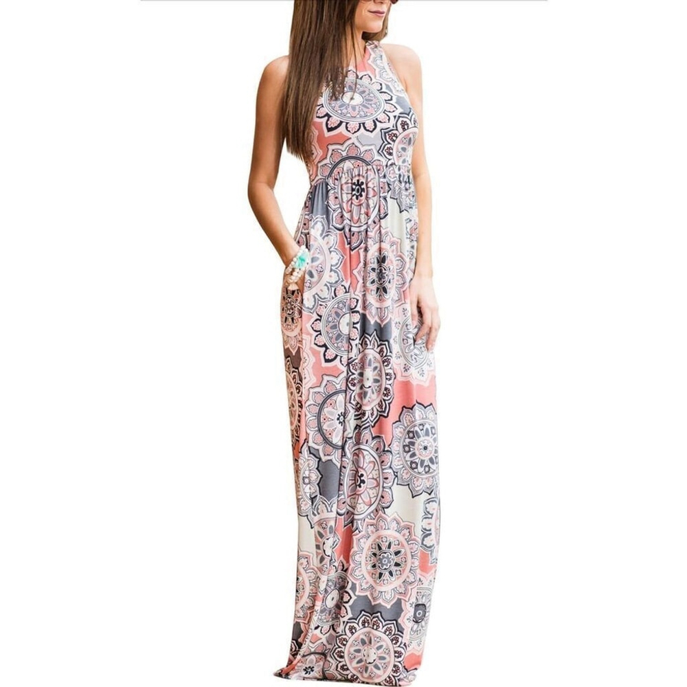 NEW Racerback Loose Swing Casual Maxi Dress Pockets XL Long